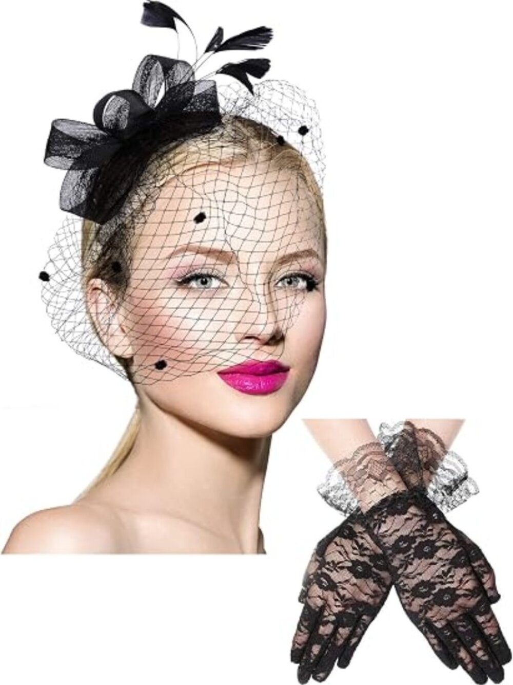 Fascinator Hat for Women Feather Funeral Veil Hat Tea Party Derby Headband